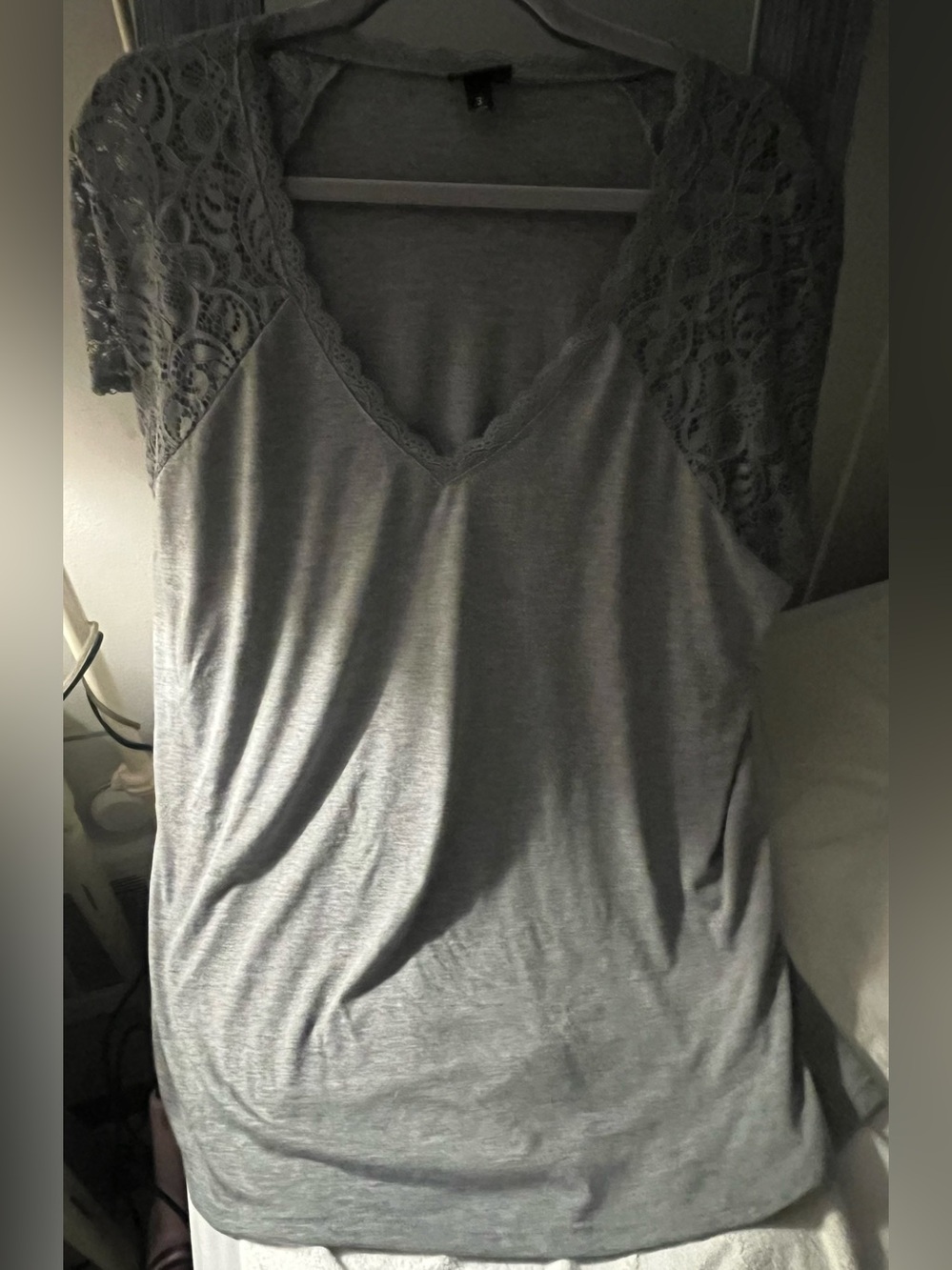 Torrid Gray Lace Sleeve V-Neck T-shirt